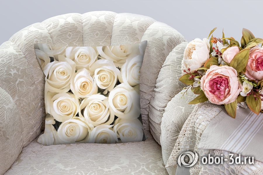 3D Подушка «Нежные белые розы» вид 3