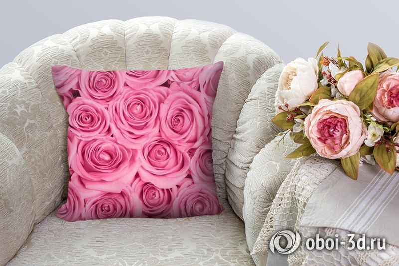 3D Подушка «Розы в розовых тонах» вид 3