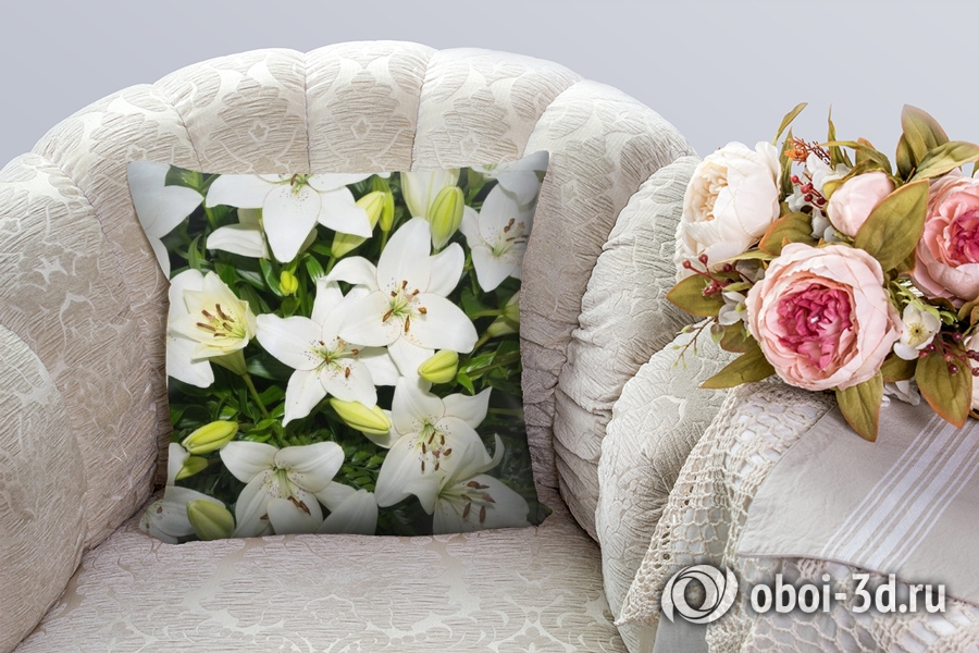 3D Подушка «Красивые лилии белого цвета» вид 7