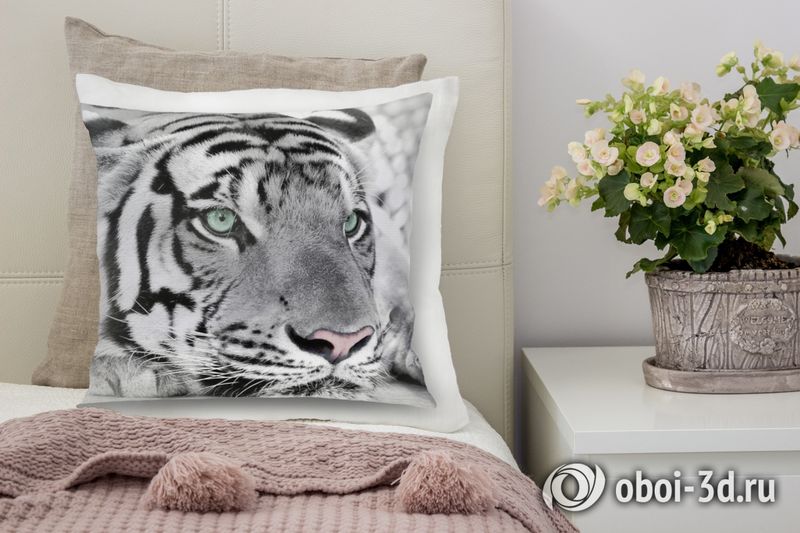 3D Подушка «Тигр черно-белые»  вид 3