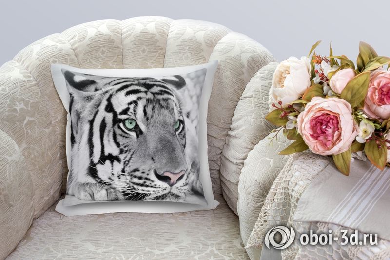 3D Подушка «Тигр черно-белые»  вид 2