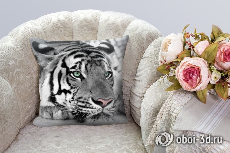 3D Подушка «Тигр черно-белые»  вид 4