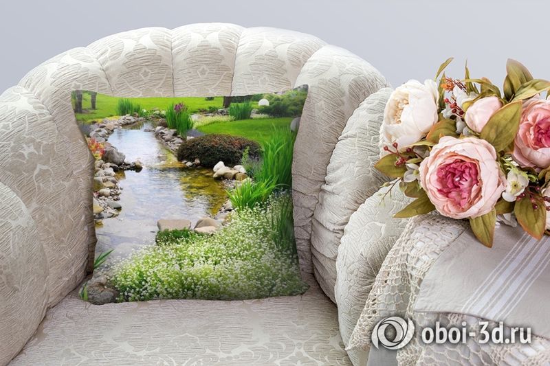 3D Подушка «Ручей в саду»  вид 7
