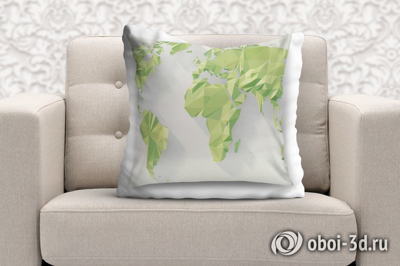 3D Подушка «Зеленые континенты из полигонов» вид 5