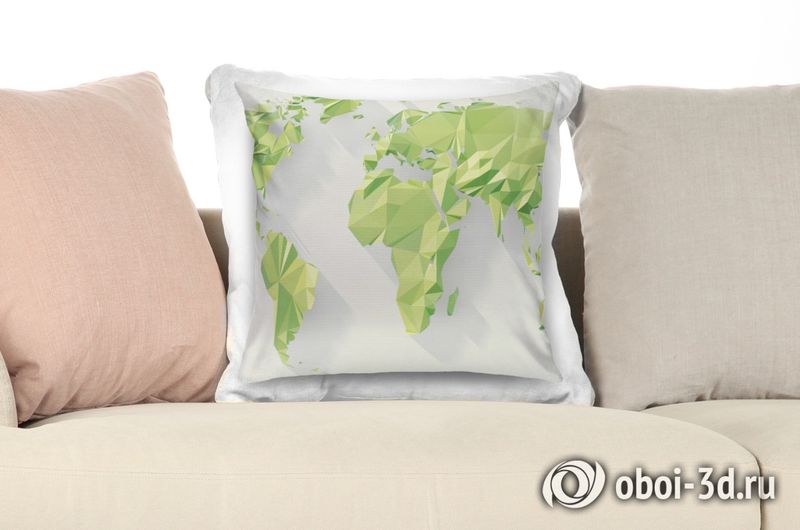 3D Подушка «Зеленые континенты из полигонов» вид 4