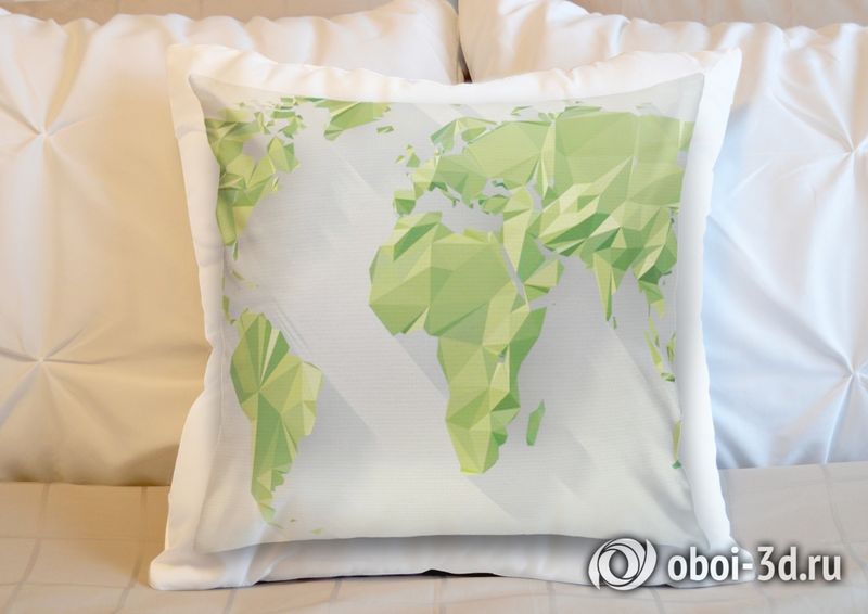 3D Подушка «Зеленые континенты из полигонов» вид 3