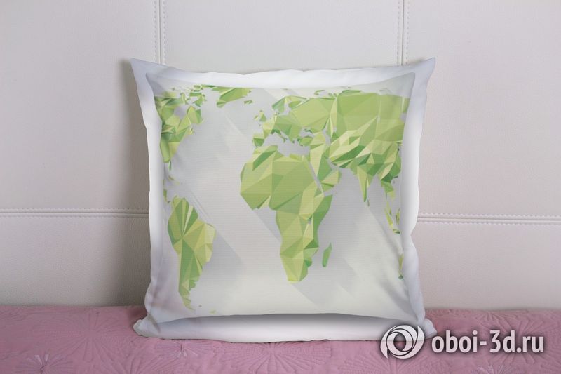 3D Подушка «Зеленые континенты из полигонов» вид 2