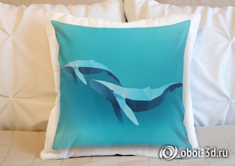 3D Подушка «Полигональные киты» вид 3