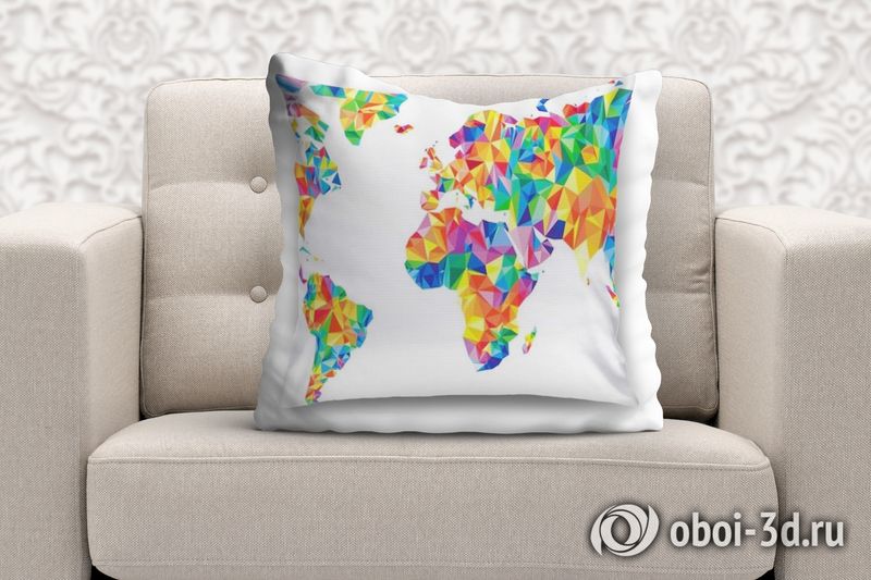 3D Подушка «Полигональная карта мира» вид 6