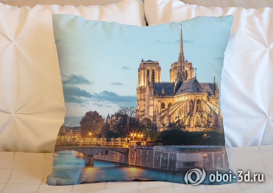 3D Подушка «Собор Парижской богоматери вечером» вид 2