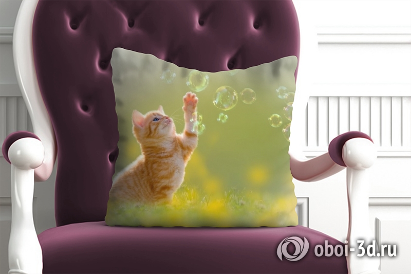 3D Подушка «Рыжий кот с мыльными пузырями» вид 6