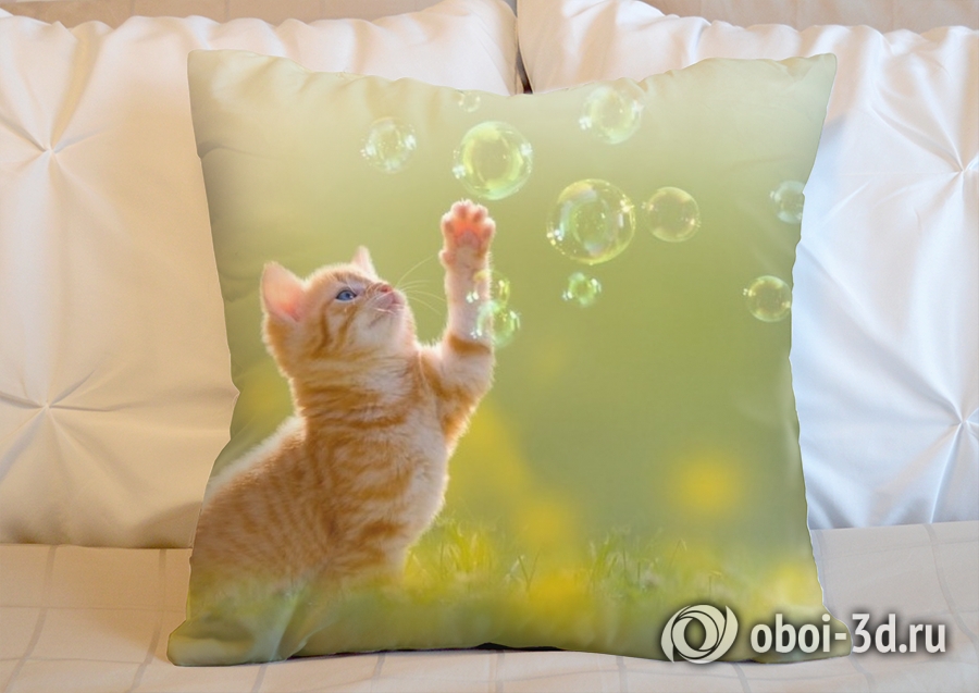 3D Подушка «Рыжий кот с мыльными пузырями» вид 4