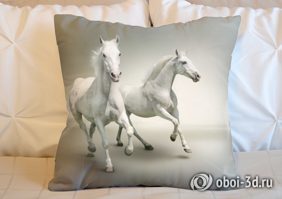 3D Подушка «Белые лошади на сером фоне» вид 4