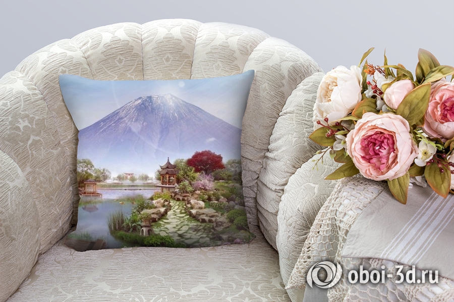 3D Подушка «Японский сад с видом на Фудзияму» вид 3