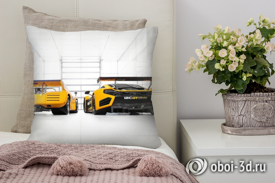 3D Подушка «Светлый гараж с двумя желтыми спорткарами» вид 5