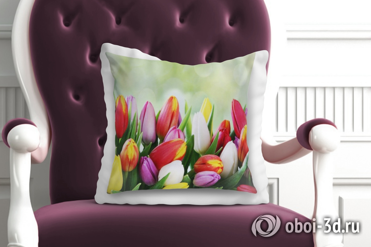 3D Подушка «Разноцветные тюльпаны» вид 2