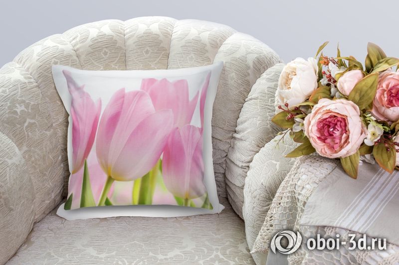 3D Подушка «Крупные розовые тюльпаны» вид 4