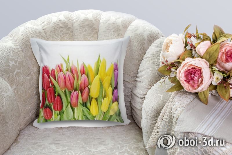 3D Подушка «Множество тюльпанов в росе» вид 4