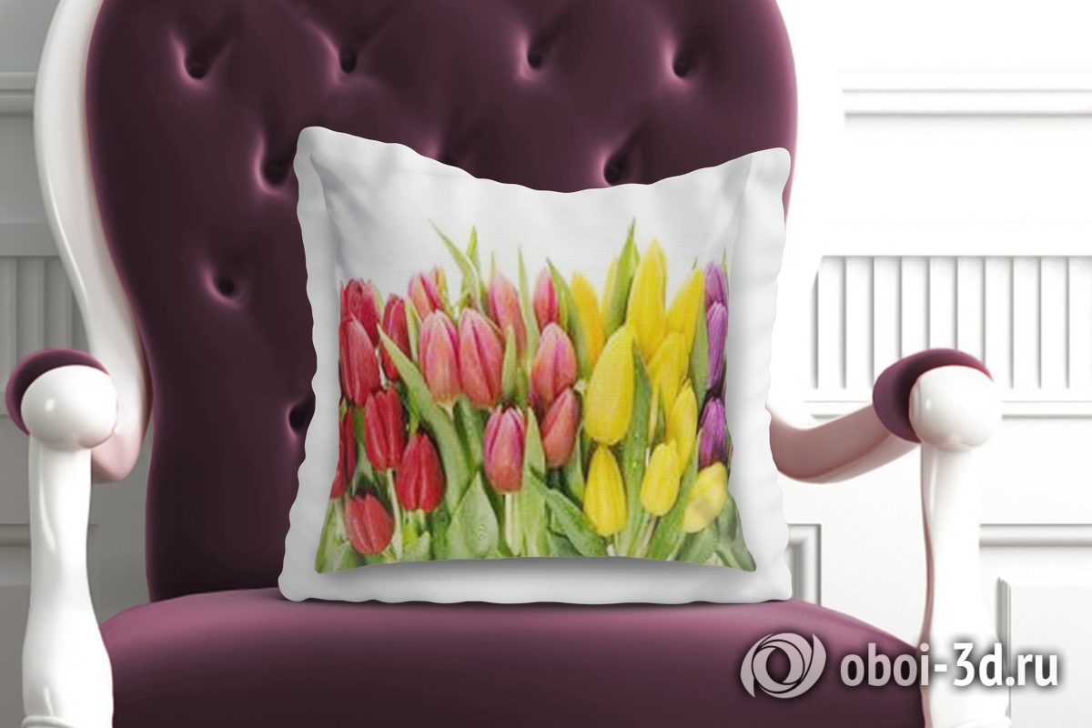 3D Подушка «Множество тюльпанов в росе» вид 2