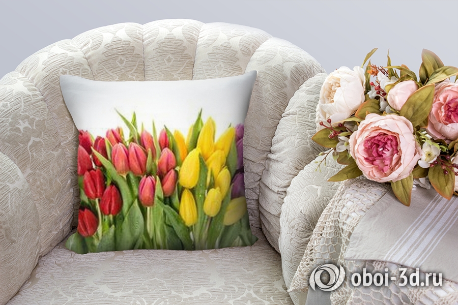 3D Подушка «Множество тюльпанов в росе» вид 6