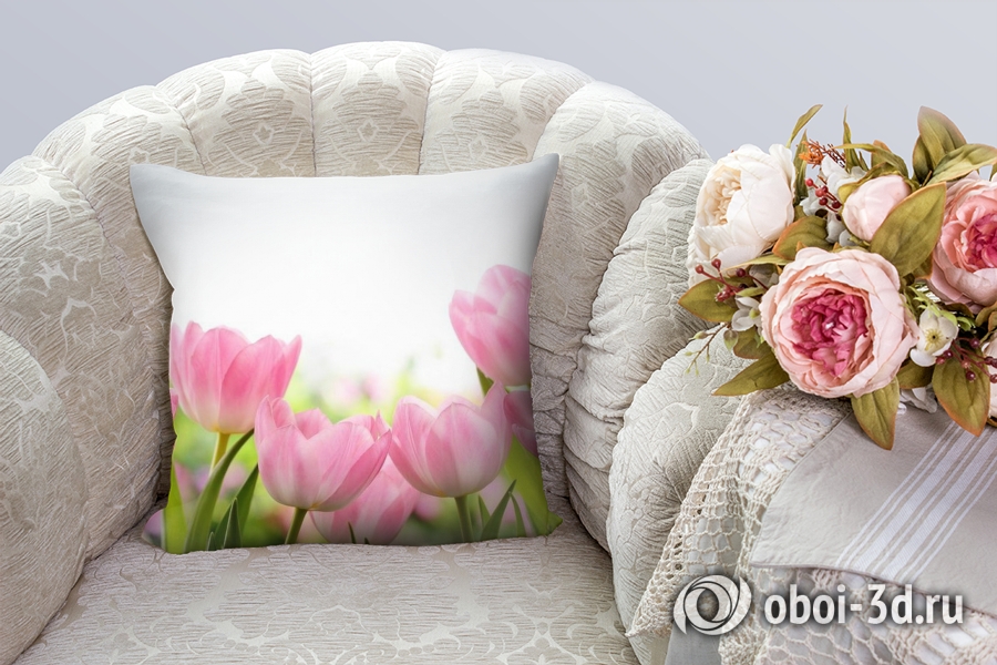 3D Подушка «Нежные розовые тюльпаны» вид 6