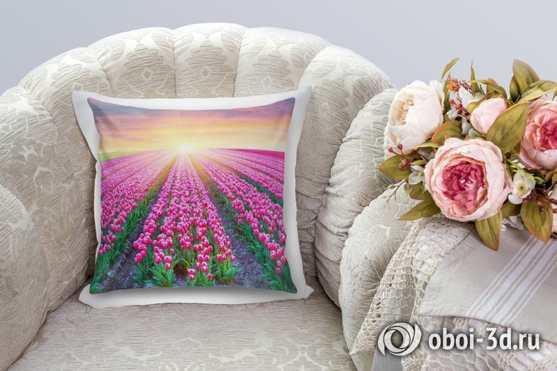 3D Подушка «Поле тюльпанов на закате» вид 4