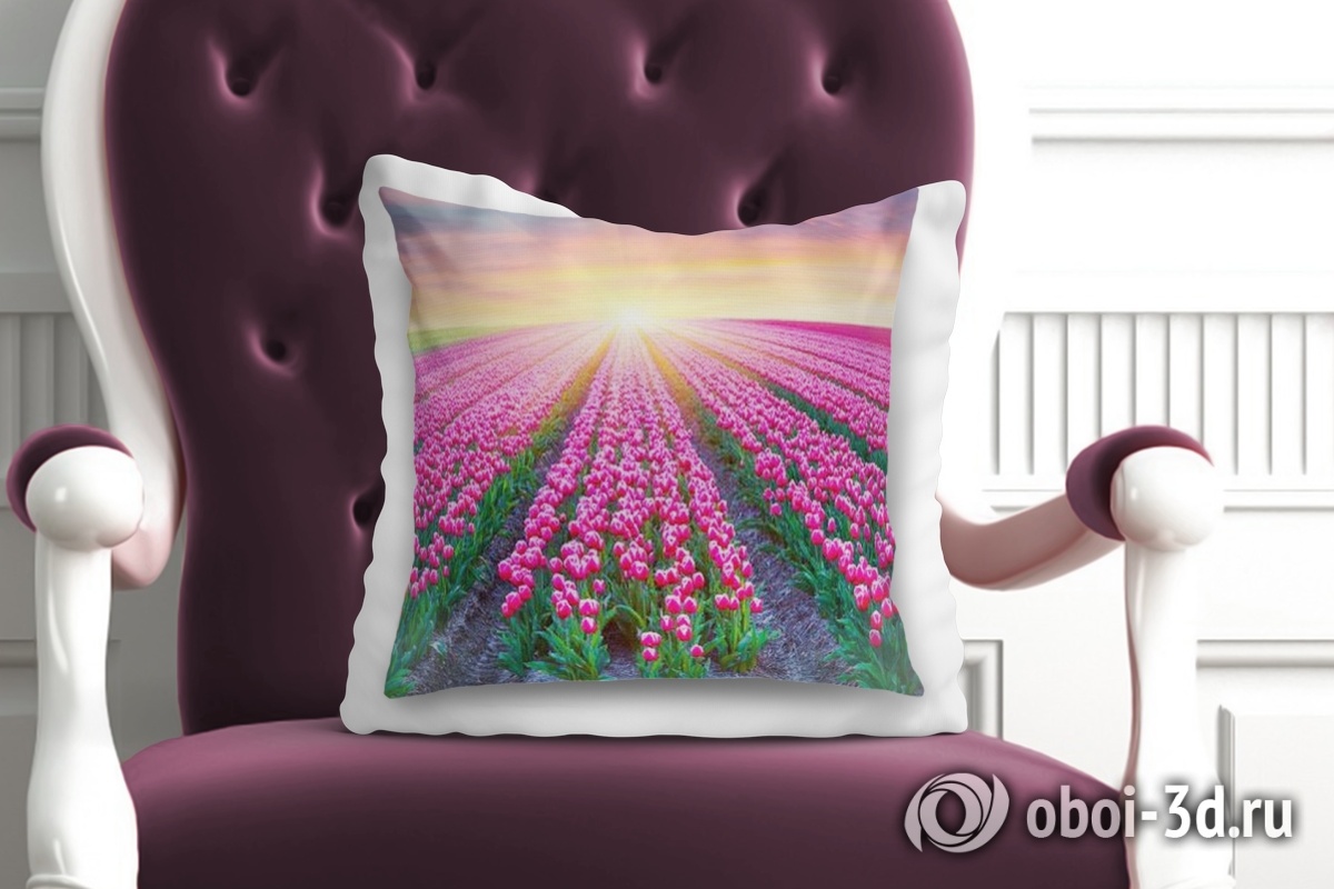 3D Подушка «Поле тюльпанов на закате» вид 2