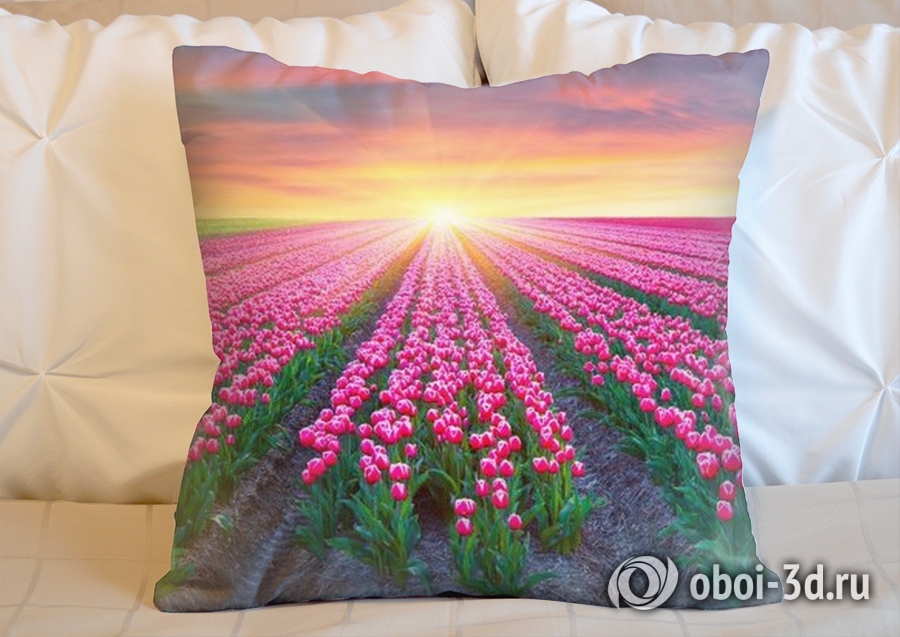 3D Подушка «Поле тюльпанов на закате» вид 5