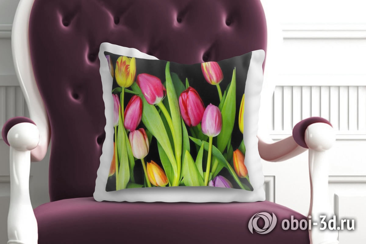 3D Подушка «Тюльпаны на темном фоне» вид 2