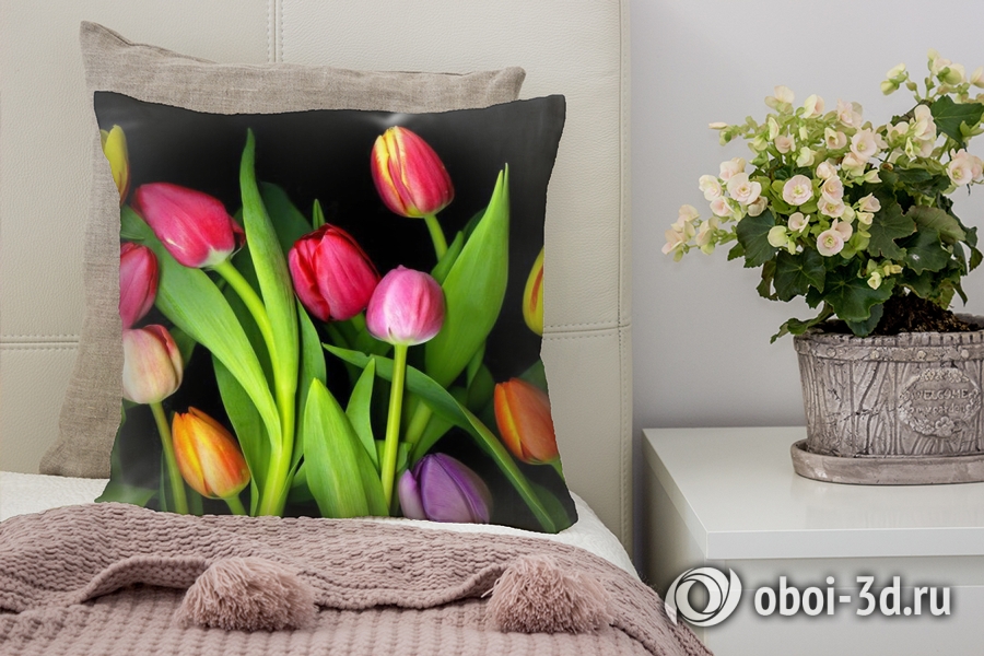 3D Подушка «Тюльпаны на темном фоне» вид 7