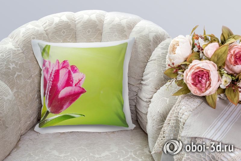 3D Подушка «Тюльпаны на зеленом фоне» вид 4