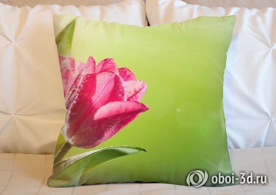 3D Подушка «Тюльпаны на зеленом фоне» вид 5