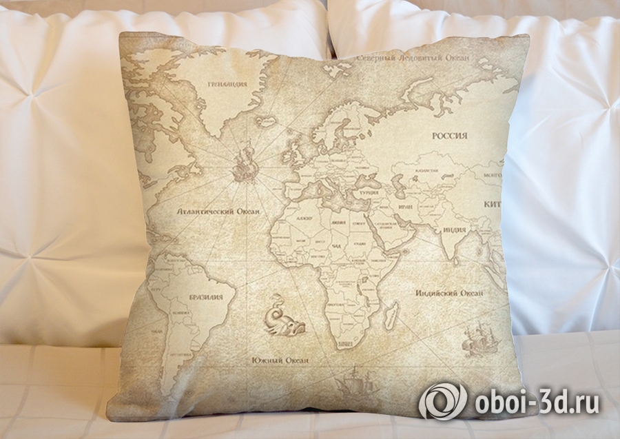 3D Подушка «Карта мира в винтажном стиле» вид 2