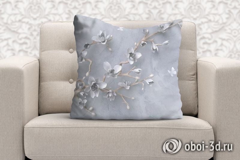3D Подушка «Бабочки над цветущей веткой» вид 2