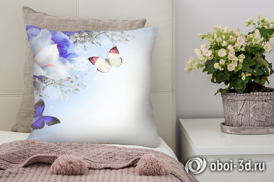 3D Подушка «Бабочки под нежными цветами» вид 8