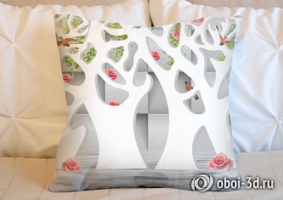 3D Подушка «Абстрактные белые деревья над водой» вид 5
