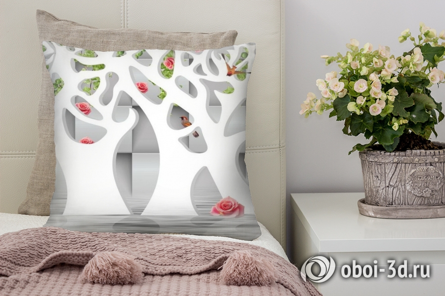 3D Подушка «Абстрактные белые деревья над водой» вид 2