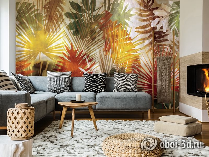 3D Фотообои  «Рельефная инсталляция с листьями пальмы» вид 6