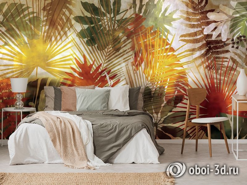 3D Фотообои  «Рельефная инсталляция с листьями пальмы» вид 3