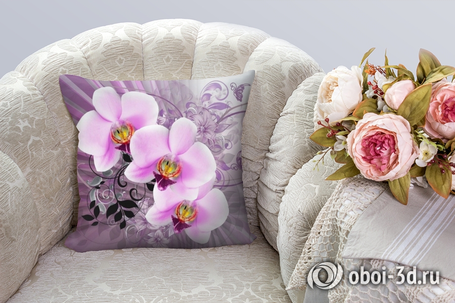 3D Подушка «Орхидеи в стиле ретро» вид 3