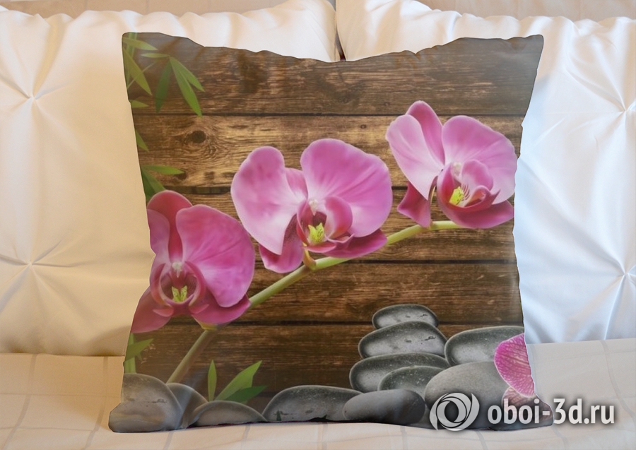3D Подушка «Розовые орхидеи на камнях» вид 2