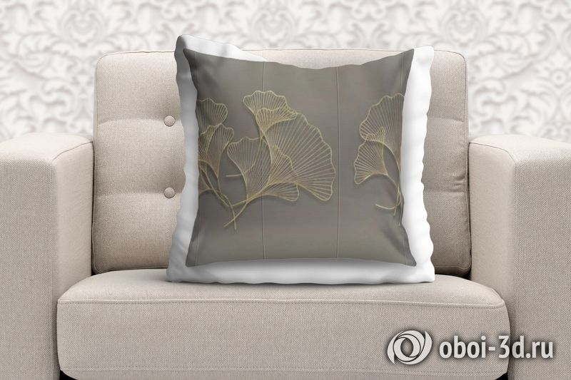 3D Подушка «Изящные золотые листья» вид 2