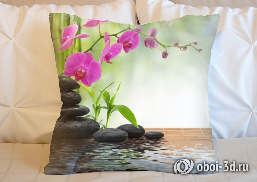 3D Подушка «Цветы орхидеи и черная галька» вид 2