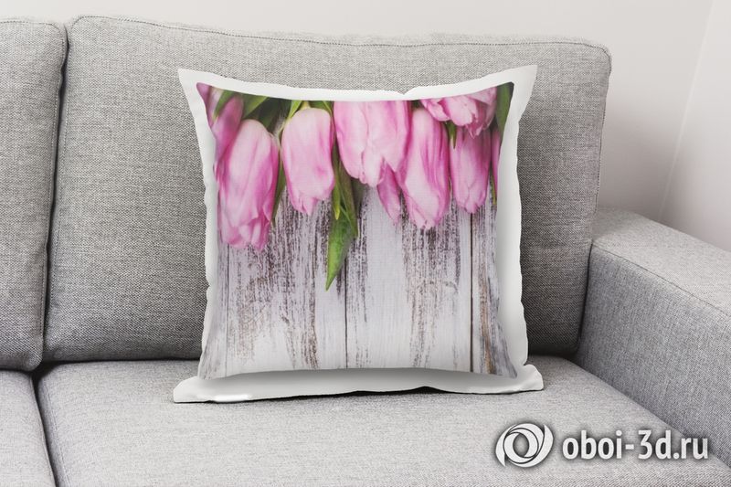 3D Подушка «Тюльпаны на винтажных досках» вид 3