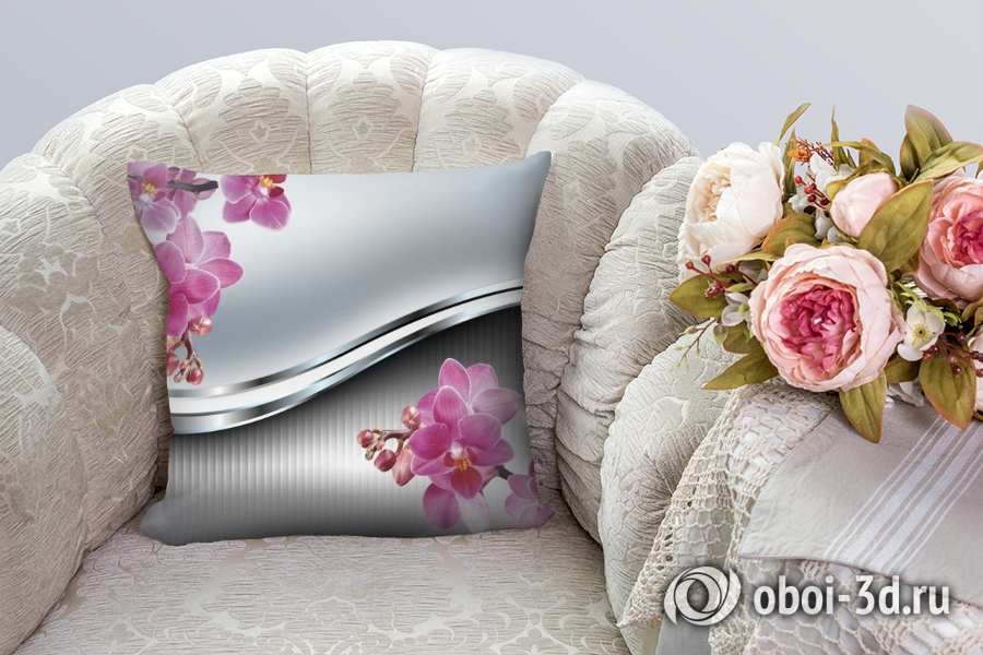 3D Подушка «Орхидеи на стали» вид 3