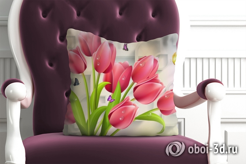 3D Подушка «Яркие тюльпаны с бабочками» вид 6
