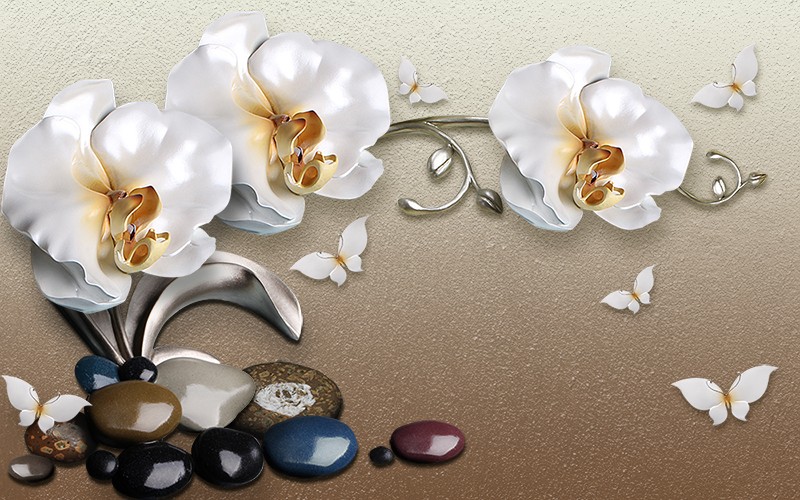 3D Фотообои 3D Фотообои  «Орхидеи на гальке» 