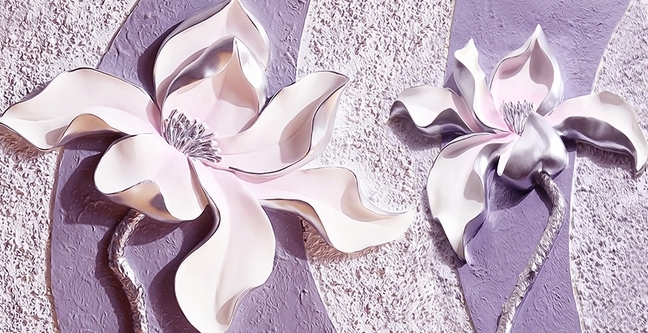 3D Фотообои 3D Фотообои «Фиолетовые магнолии на рельефном фоне»