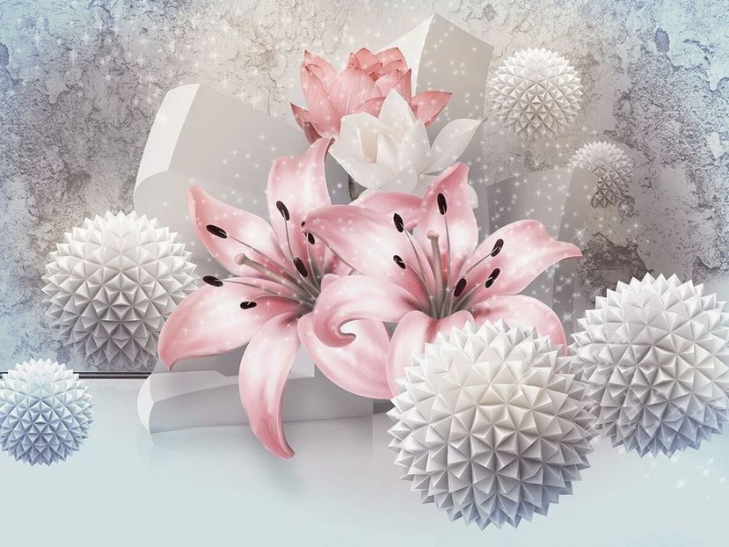 3D Фотообои 3D Фотообои  «Лилии с колючими шарами» 