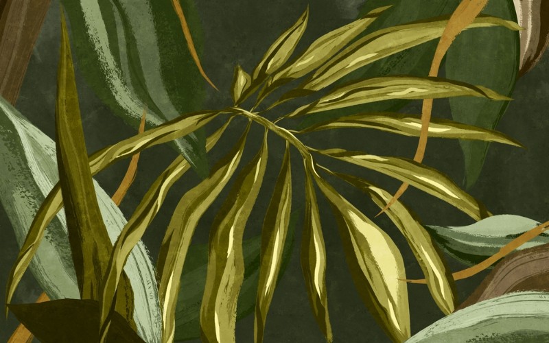 3D Фотообои 3D Фотообои «Композиция из тропических листьев в тёплых тонах»